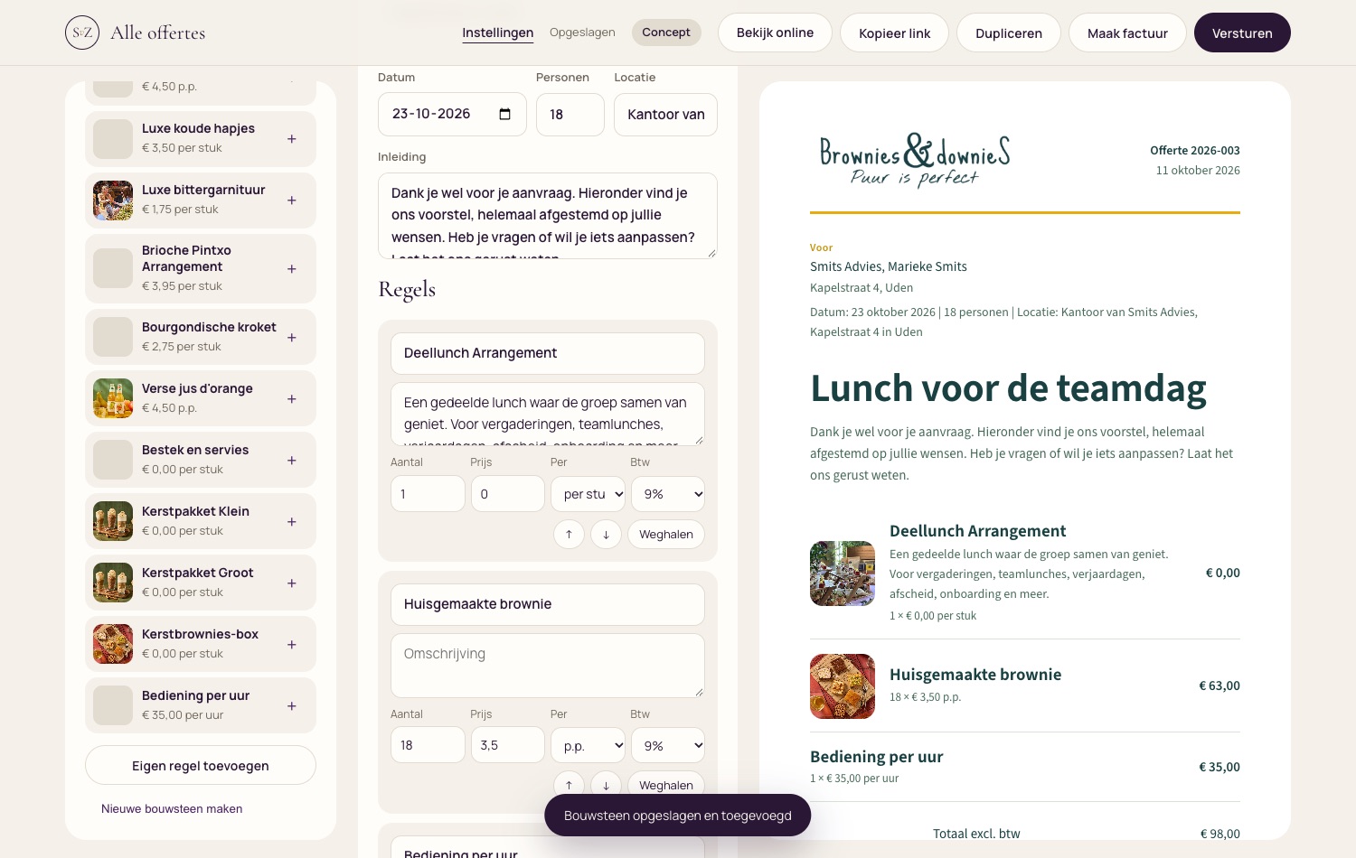 De offertebouwer vult een offerte in vanuit een mail