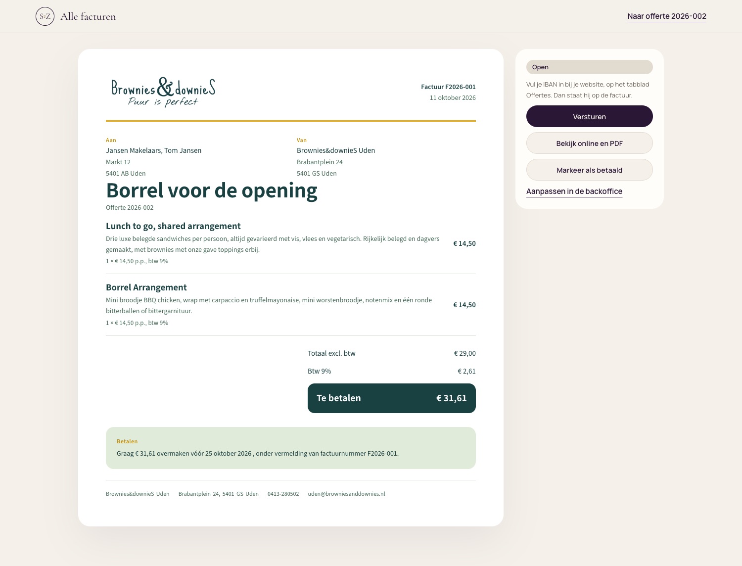 Een factuur gemaakt van een offerte